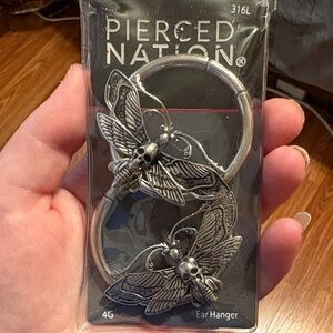 Pierced Nation Silver Butterfly Skull Ear Hangers 4G